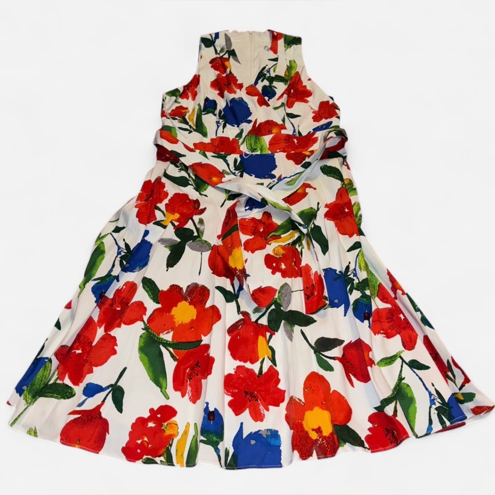 London Times White Halter Dress with Red, Blue and Green Floral Print - Picture 2 of 7